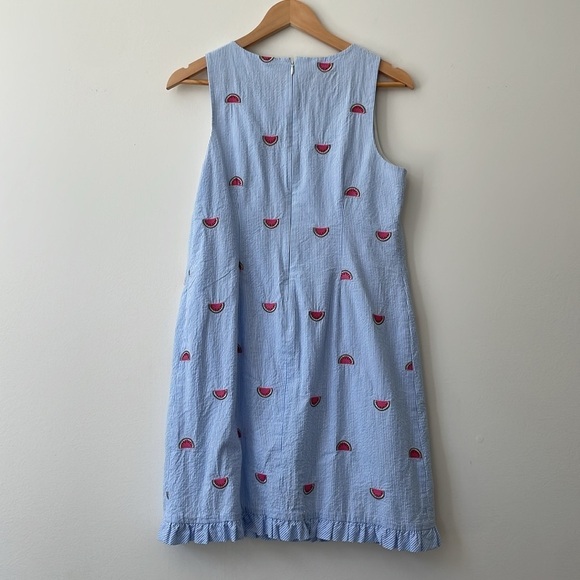 Talbots Seersucker Embroidered Watermelon Shift Dress Ruffle Picnic Size 10 - Picture 5 of 9